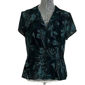 Jones Wear Size 10 Sheer‎ Black Camisole Top with sheer floral overlay blouse.